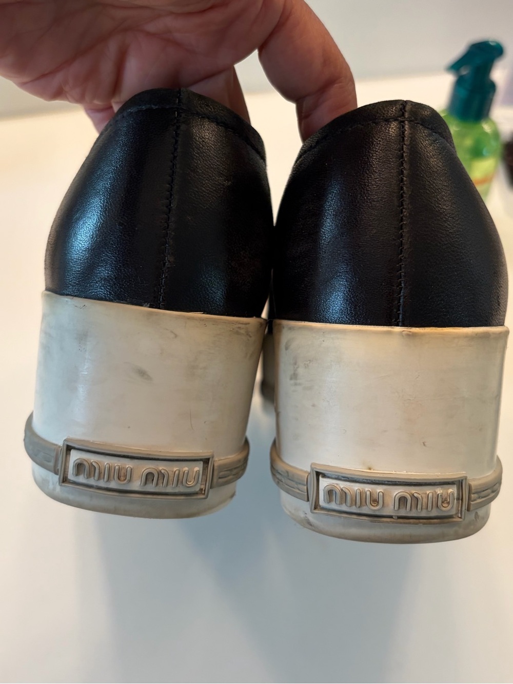 Miu Miu Black Leather Slip-On Platforn Sneakers with Silver Toe Cap - Picture 5 of 8